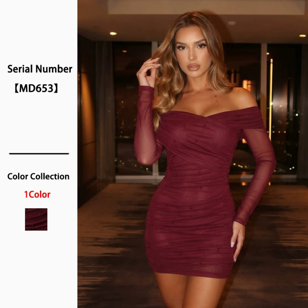 ZARA Chic Sexy Wine Red Off Shoulder Fitted Bodycon Short Party Gown
